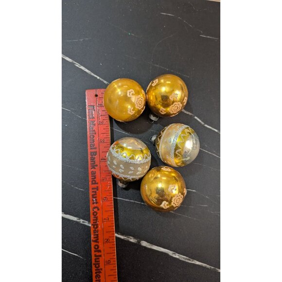 Vintage Shiny Brite Glass Christmas Ornaments Gold With Glitter Accents Made USA - Picture 4 of 6